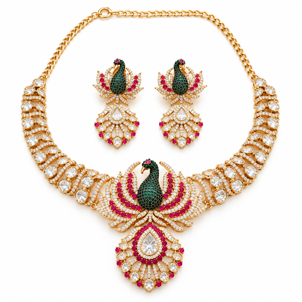 Peacock Kundan Necklace Set with Earrings
