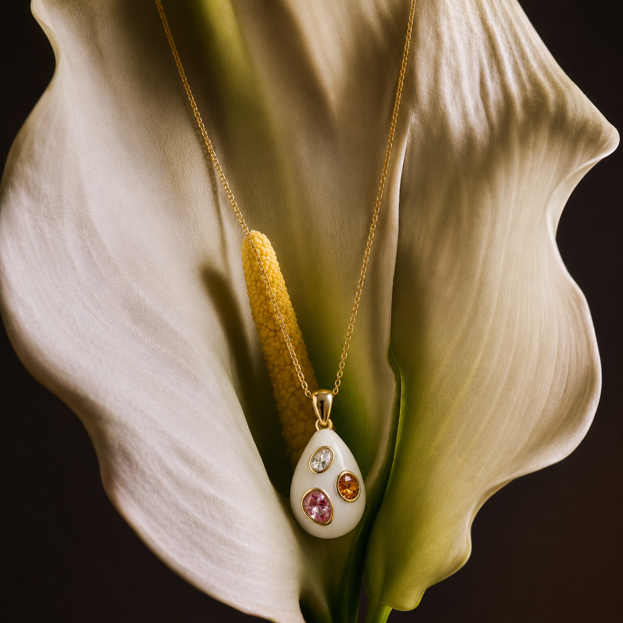 Gemstone Enamel Pendant Necklace