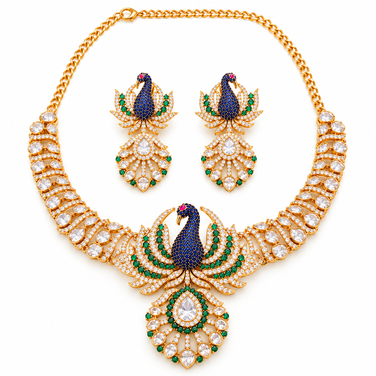 Peacock Kundan Necklace Set with Earrings