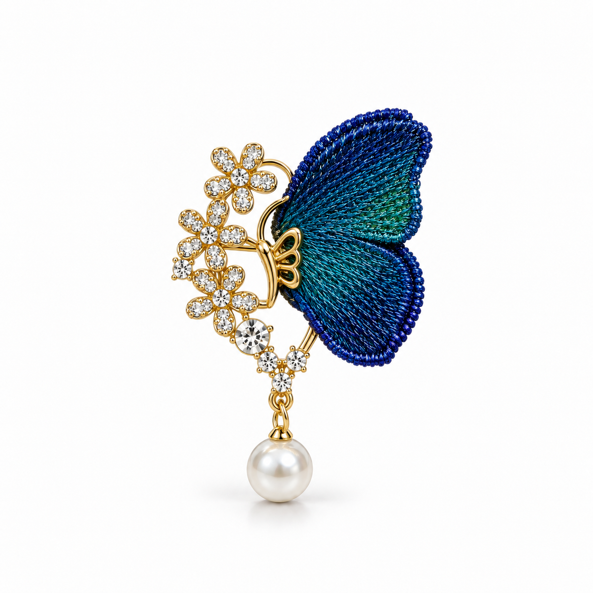 Blue Peacock Brooch with Pearl & CZ