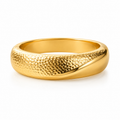 A textured gold band ring with a hammered finish and a polished twisted edge, shown on a clean white background.