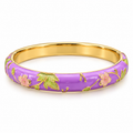 Purple floral enamel bangle with pink flowers and green leaves