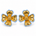 Elegant blue flower earrings with 18K PVD gold finish