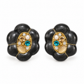 Black floral statement earrings with colorful CZ and pearl-style accents