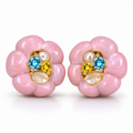 Pink floral statement earrings with colorful CZ and pearl-style accents