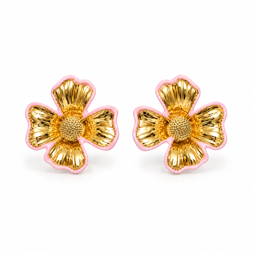 Pink Floral Statement Earrings for Women
