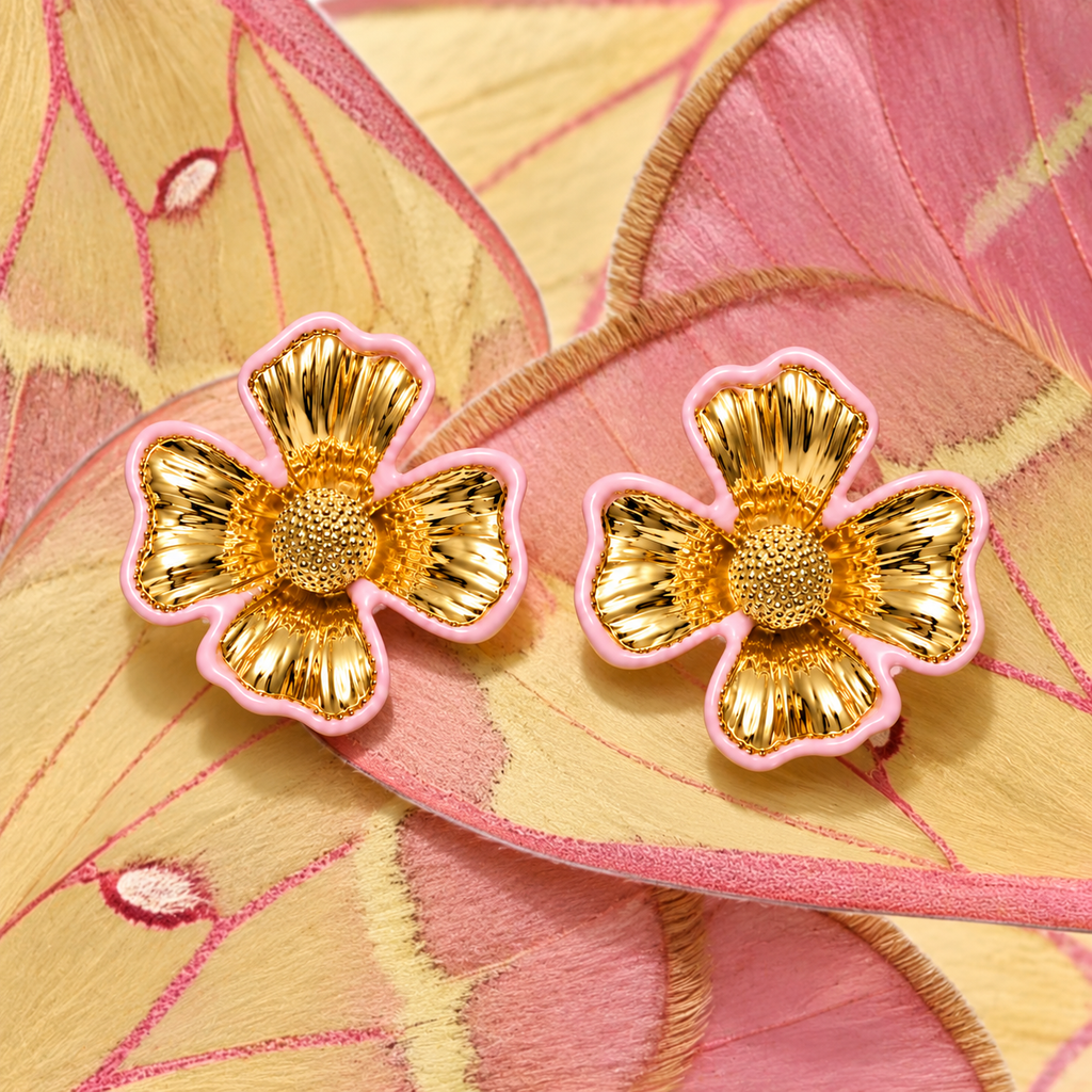 Pink Floral Statement Earrings for Women