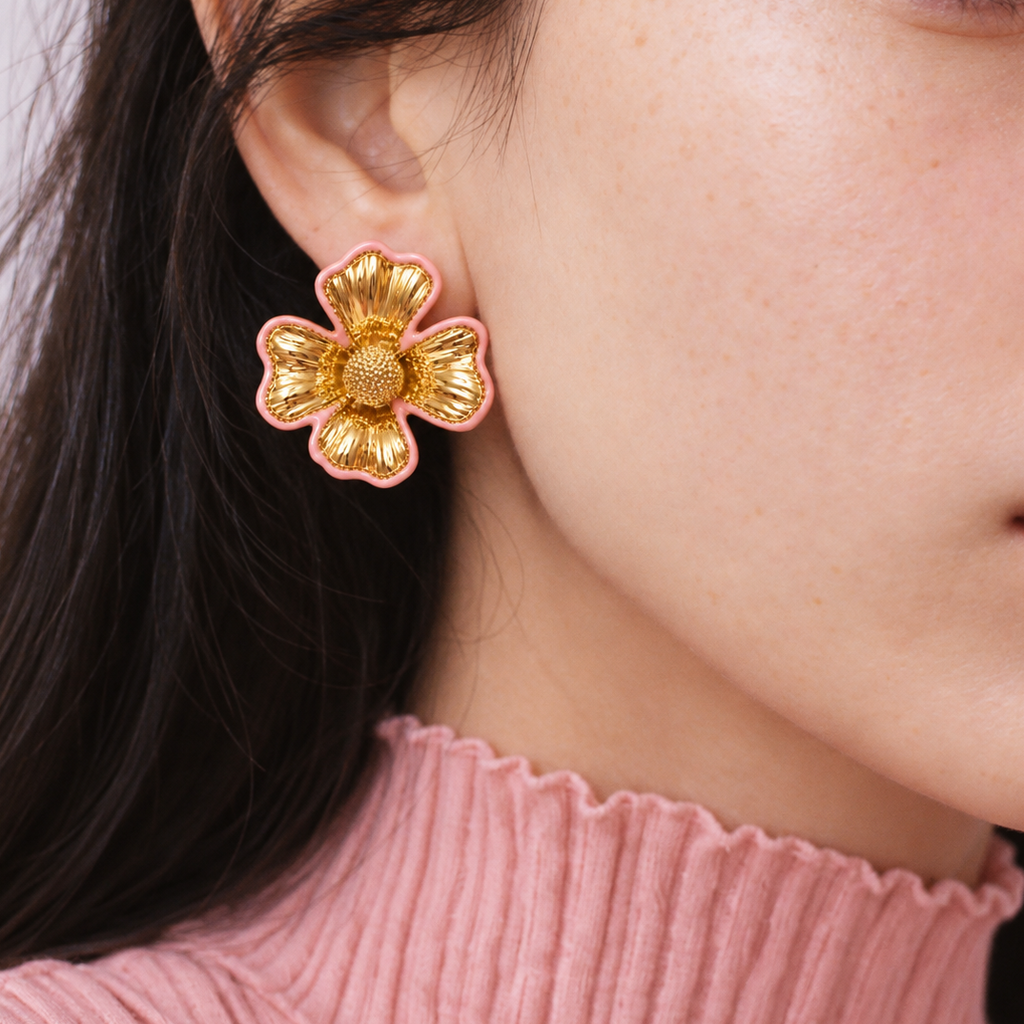 Pink Floral Statement Earrings for Women