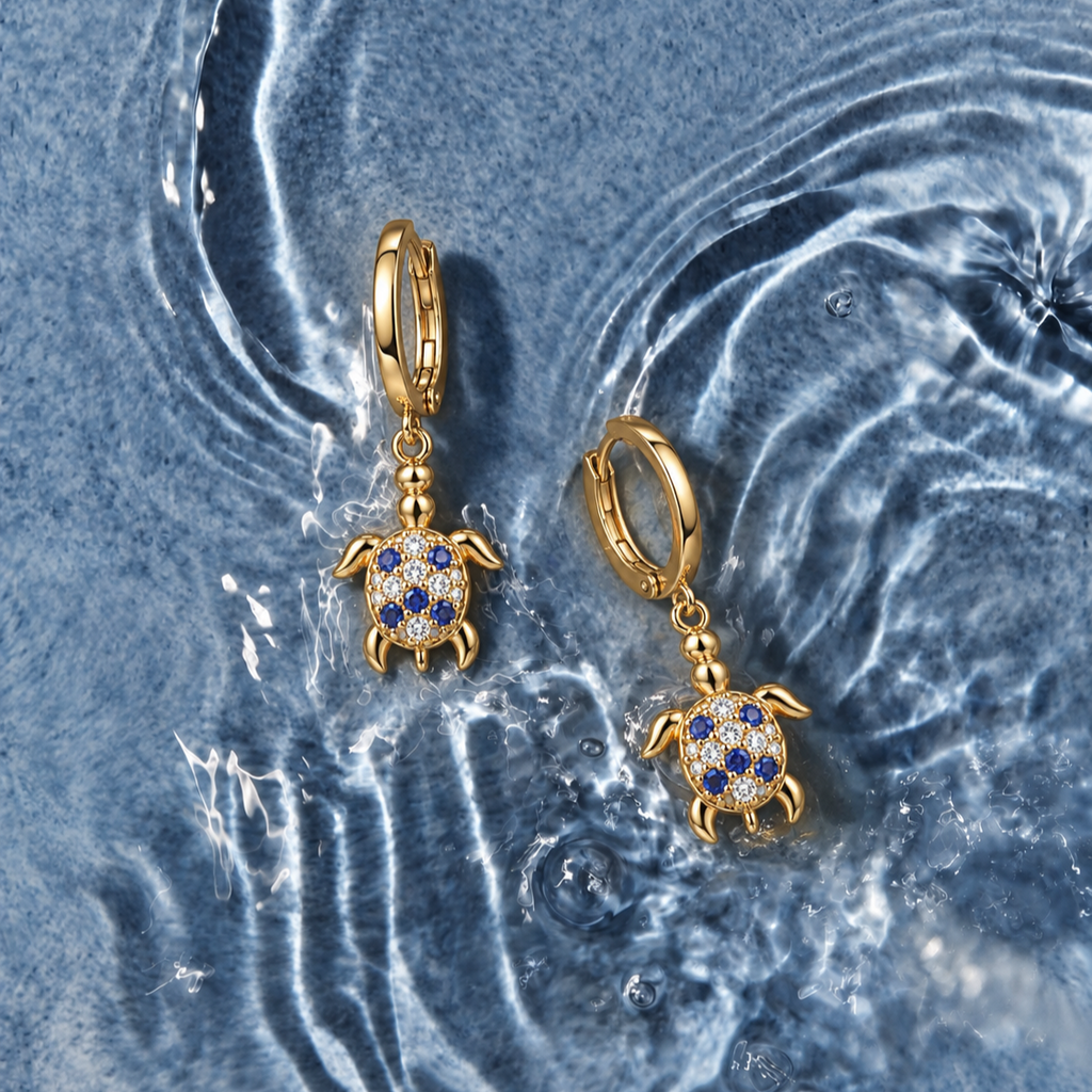Turtle CZ Drop Clip on Hoop Earrings Unisex