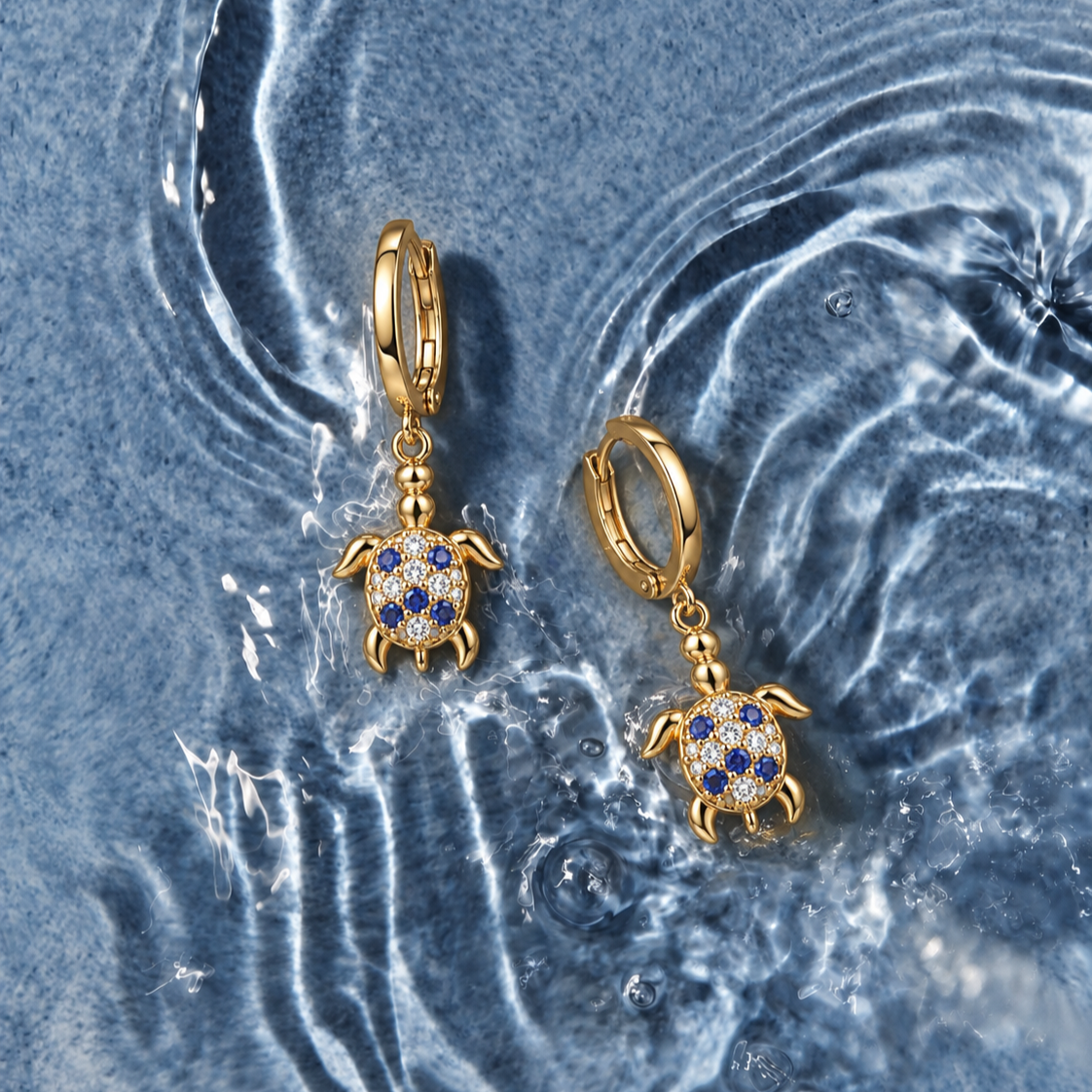 Turtle CZ Drop Clip on Hoop Earrings Unisex