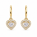 Gold heart CZ drop hoop earrings for women