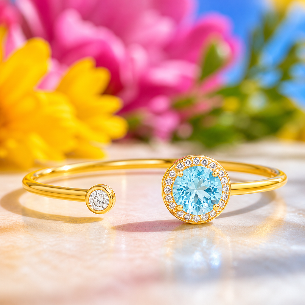 Blue Halo CZ Open Bracelet