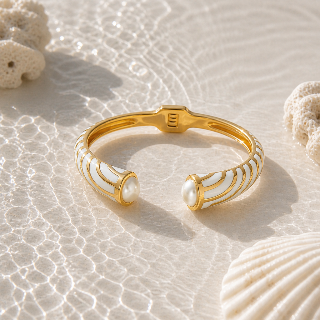 White Enamel Open Cuff Bracelet
