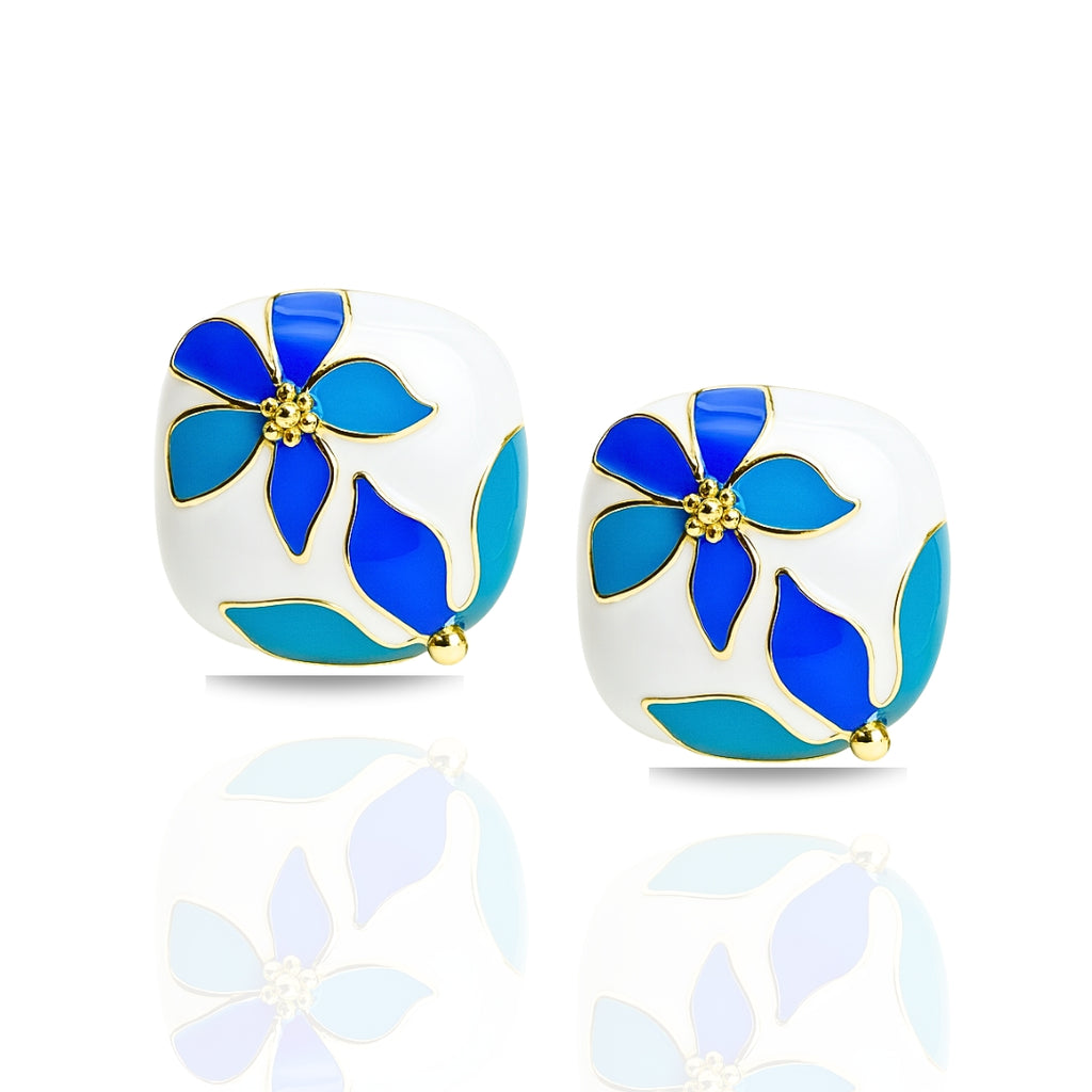 Blue Floral Enamel Stud