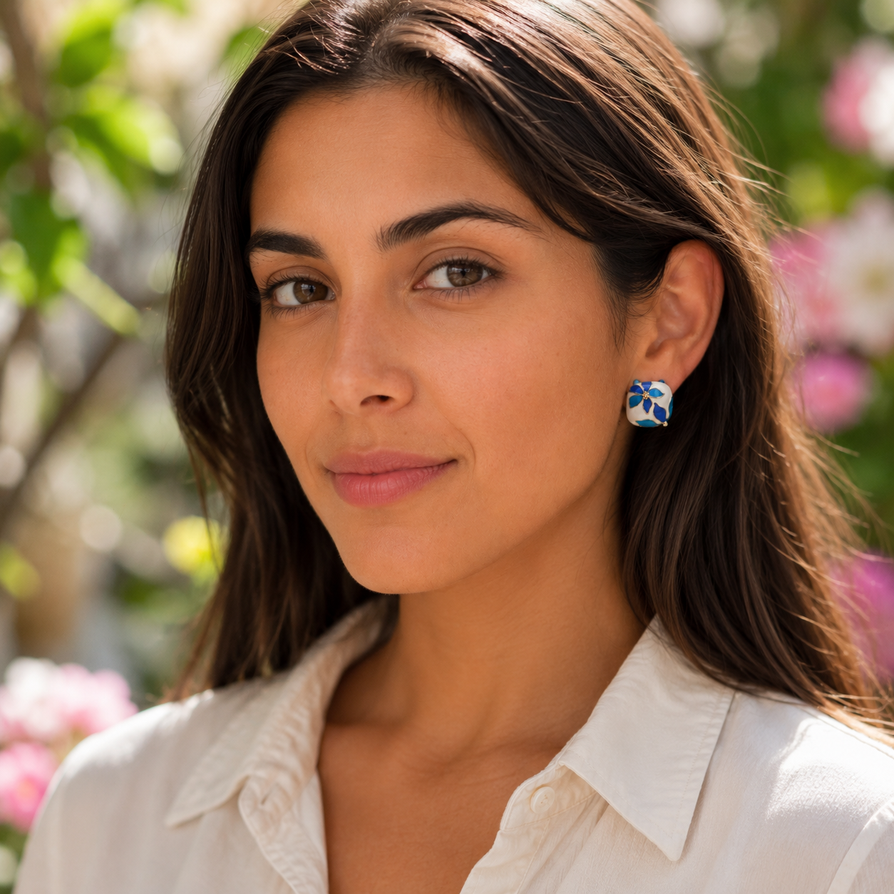 Blue Floral Enamel Stud