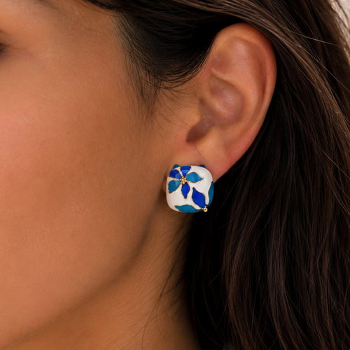 Blue Floral Enamel Stud