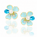 Blue Floral Pearl Stud