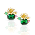 Green Floral Stud