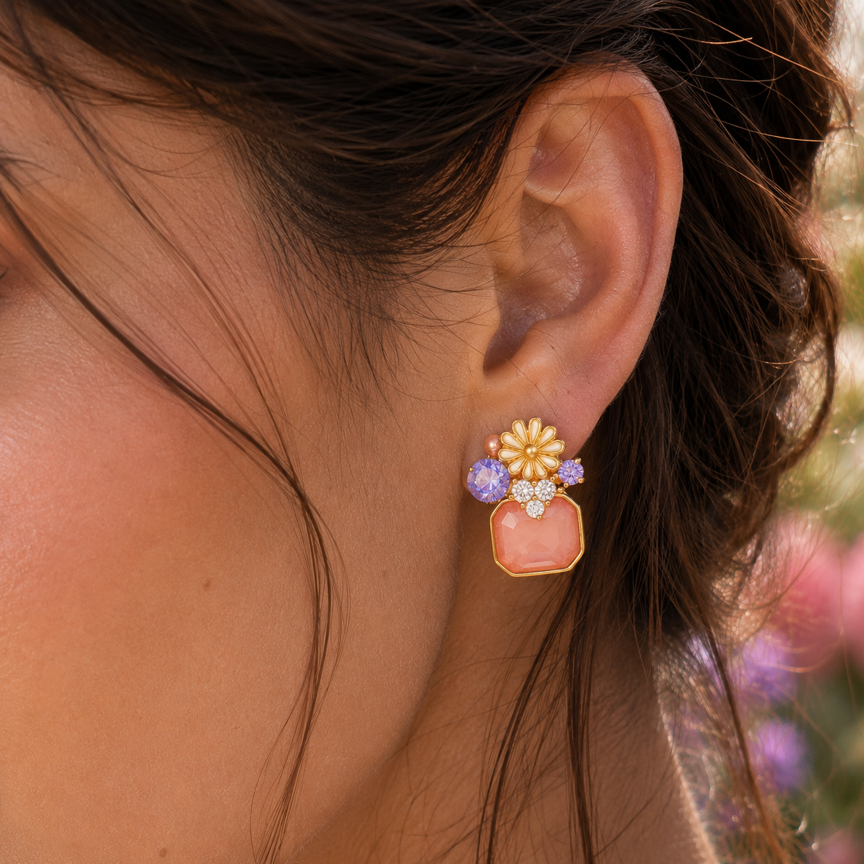 Peach Floral Stud