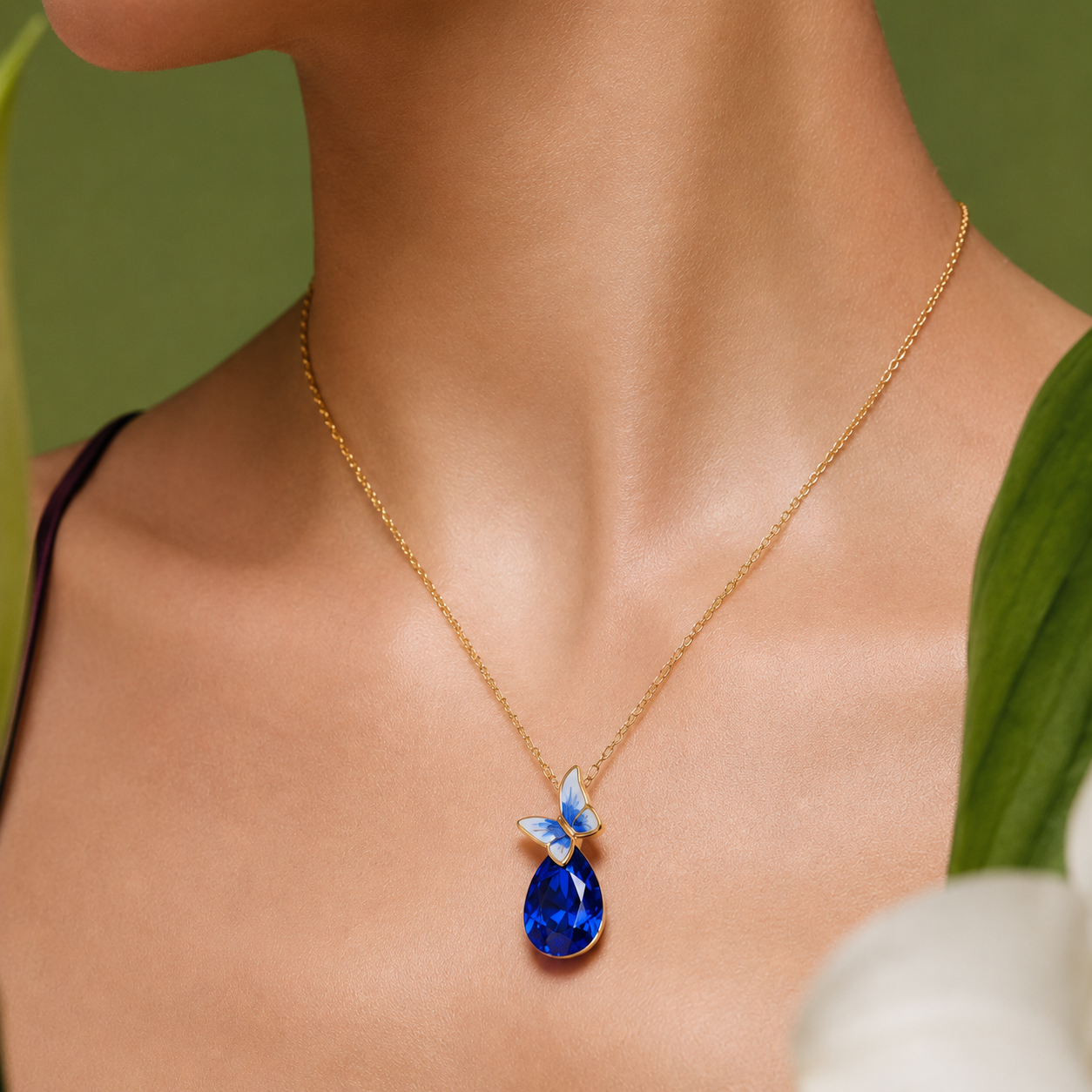 Butterfly Teardrop Chain Pendant