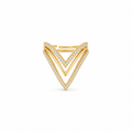 A gold chevron ring featuring multiple parallel V-shaped bands, with the outer bands paved with small clear stones, set against a plain white background.