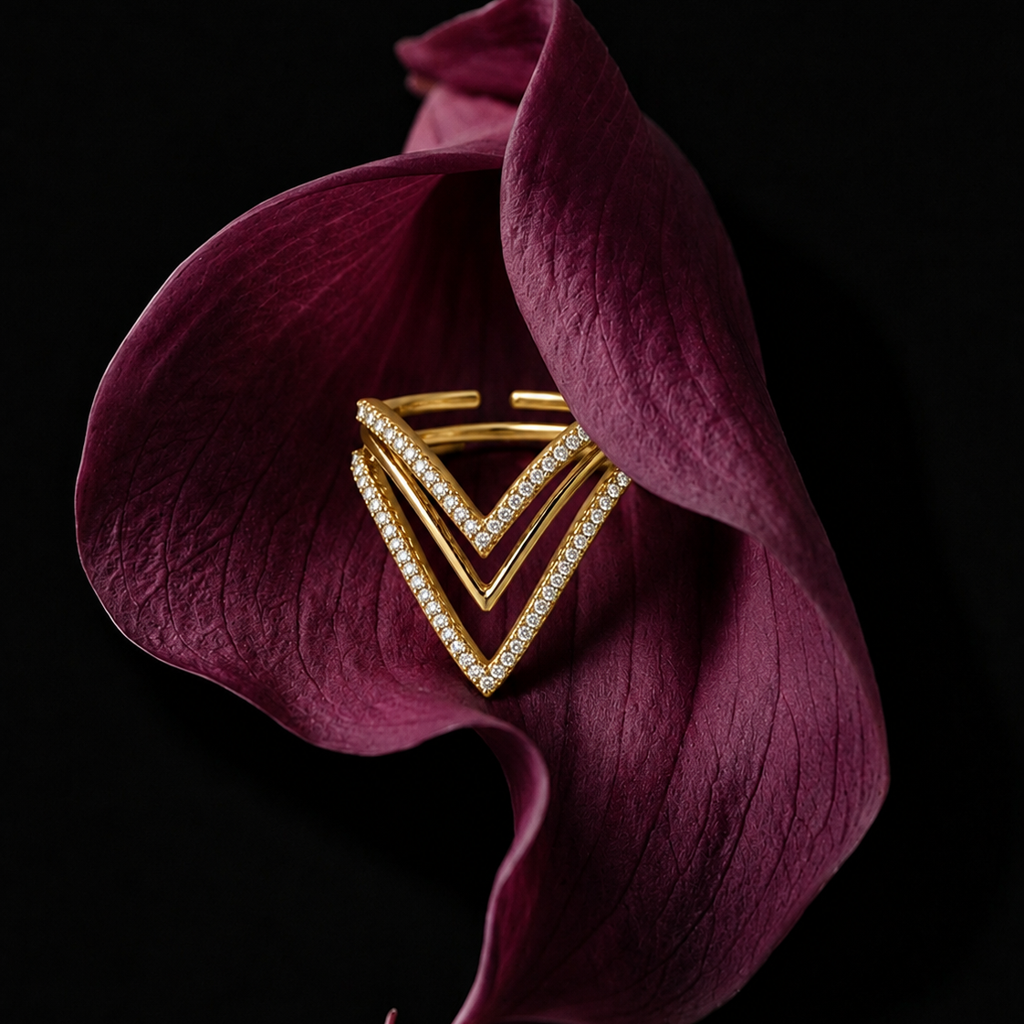 V Shape Adjustable Statement Ring