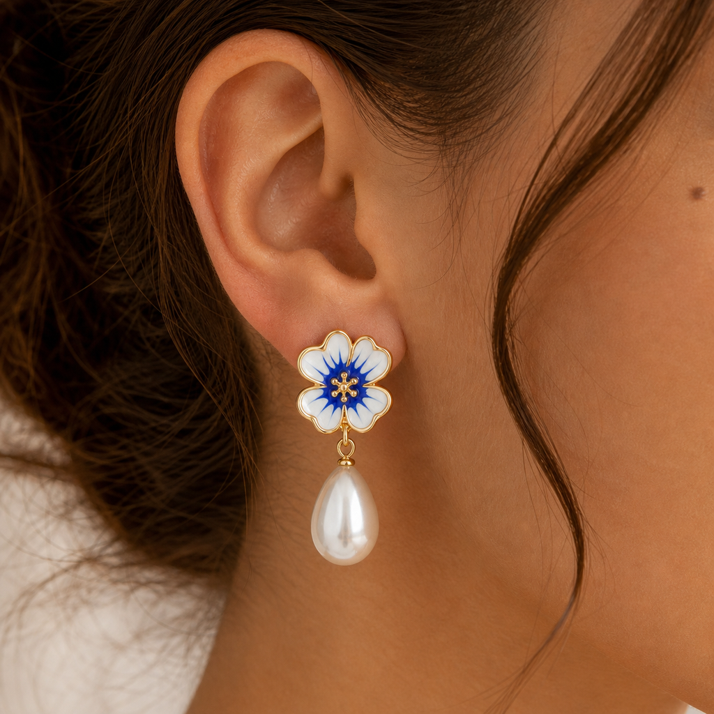 Floral Pearl Drop Earrings
