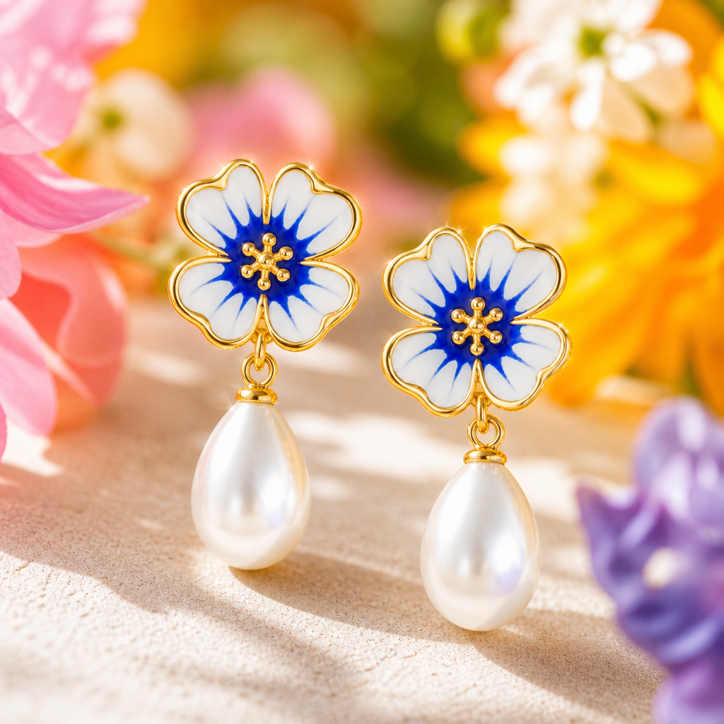 Floral Pearl Drop Earrings