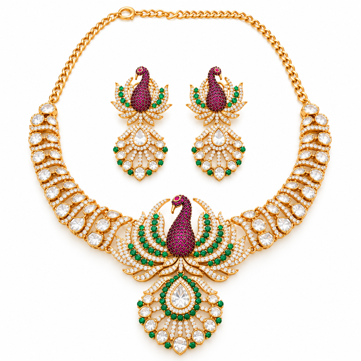 Peacock Kundan Necklace Set with Earrings